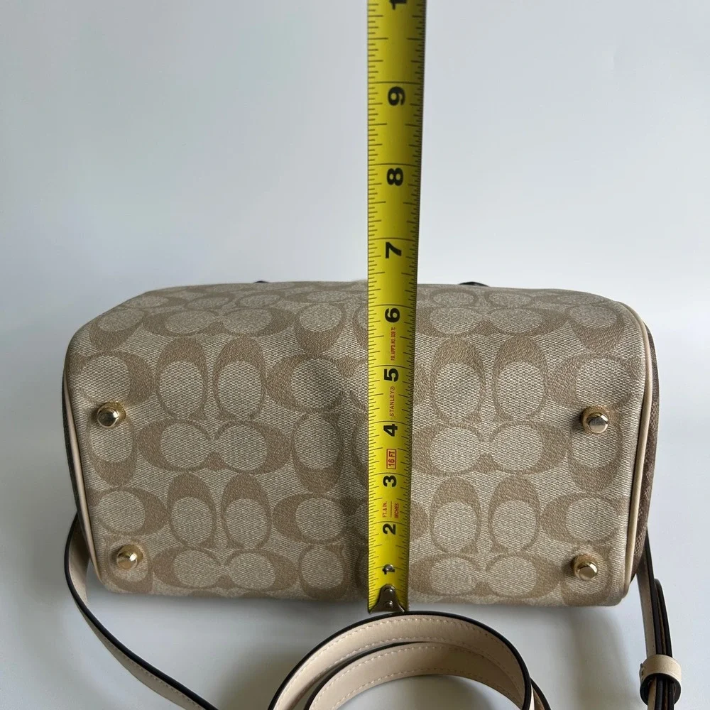 Coach Rowan Satchel Khaki Chalk Signature Canvas Leather Bag Excellent‎